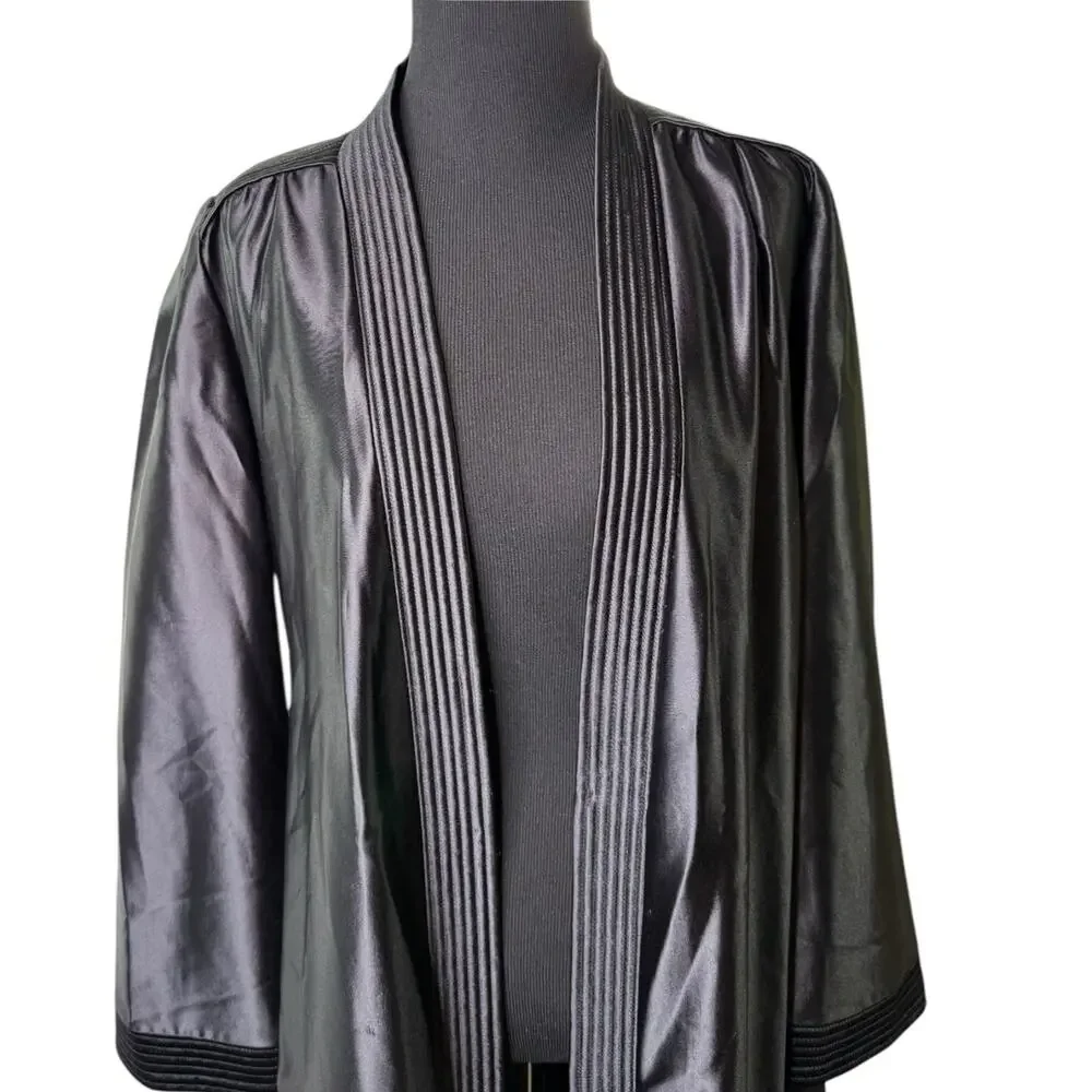 Vtg Black‎ Satin Robe Old Hollywood Luxurious USA Union Made Barad & Co Sz M EUC